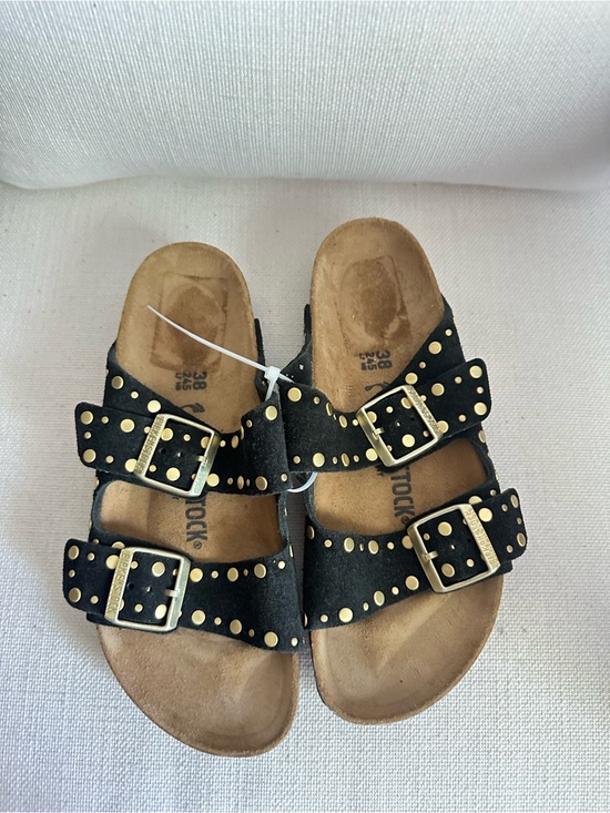 Birkenstock Shoes - Birkenstock Rivets Black Suede Studded Arizona Sandals